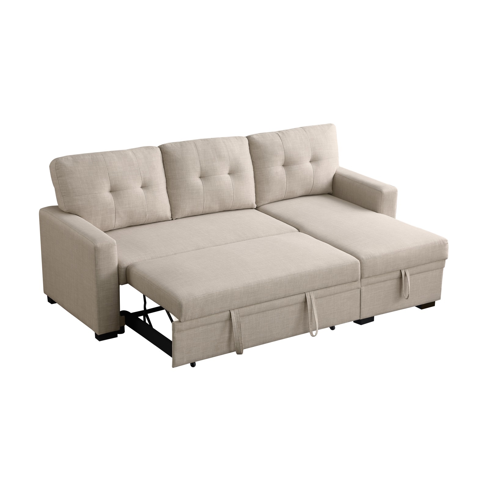 Hommoo 2 in 1 Pull Out Upholstered Sectional Sofa Bed with Storage & Chaise, Convertible L Shaped Sleeper Sofa for Home,Beige