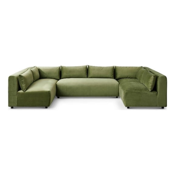Glenmont Mid Century Modern Modular Olive Green Velvet Comfy Sectional Couch