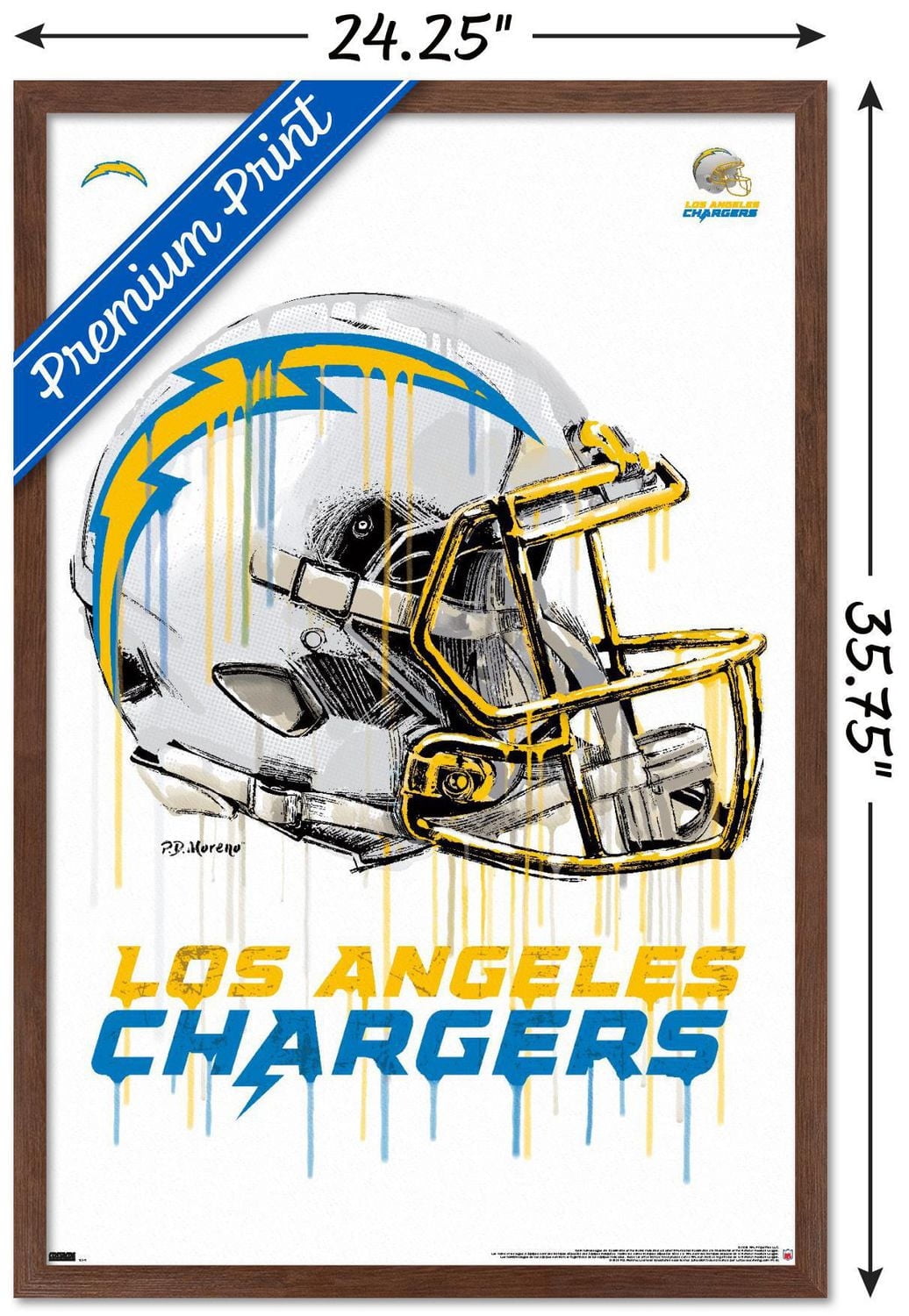 NFL Los Angeles Chargers - Drip Helmet 20 Wall Poster, 14.725" x 22.375" Framed