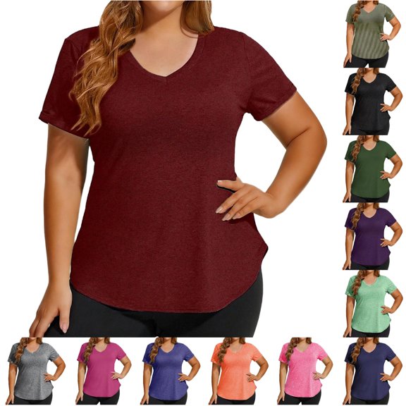 Unir Women's Breathable Cotton-Feel Athletic T-Shirt, Loose Fit V-Neck Short Sleeve Workout Top, 1 Piece, S-XXL Plus Size Friendly