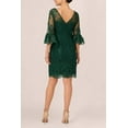thumbnail image 2 of ADRIANNA PAPELL Womens Green Scalloped Zippered V-back Ruffled-cuffs Lined 3/4 Sleeve Boat Neck Above The Knee Party Sheath Dress 6, 2 of 2