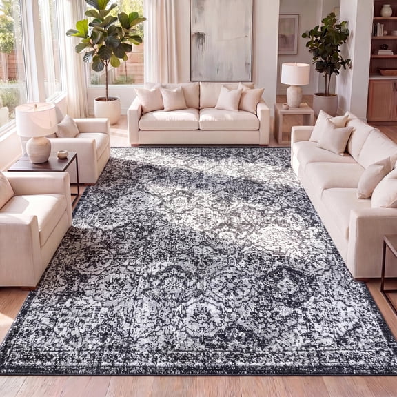 JONATHAN Y MODERN PERSIAN 5 x 8 Area Rug, Boho Vintage Trellis - Black/Ivory, MDP205B-5