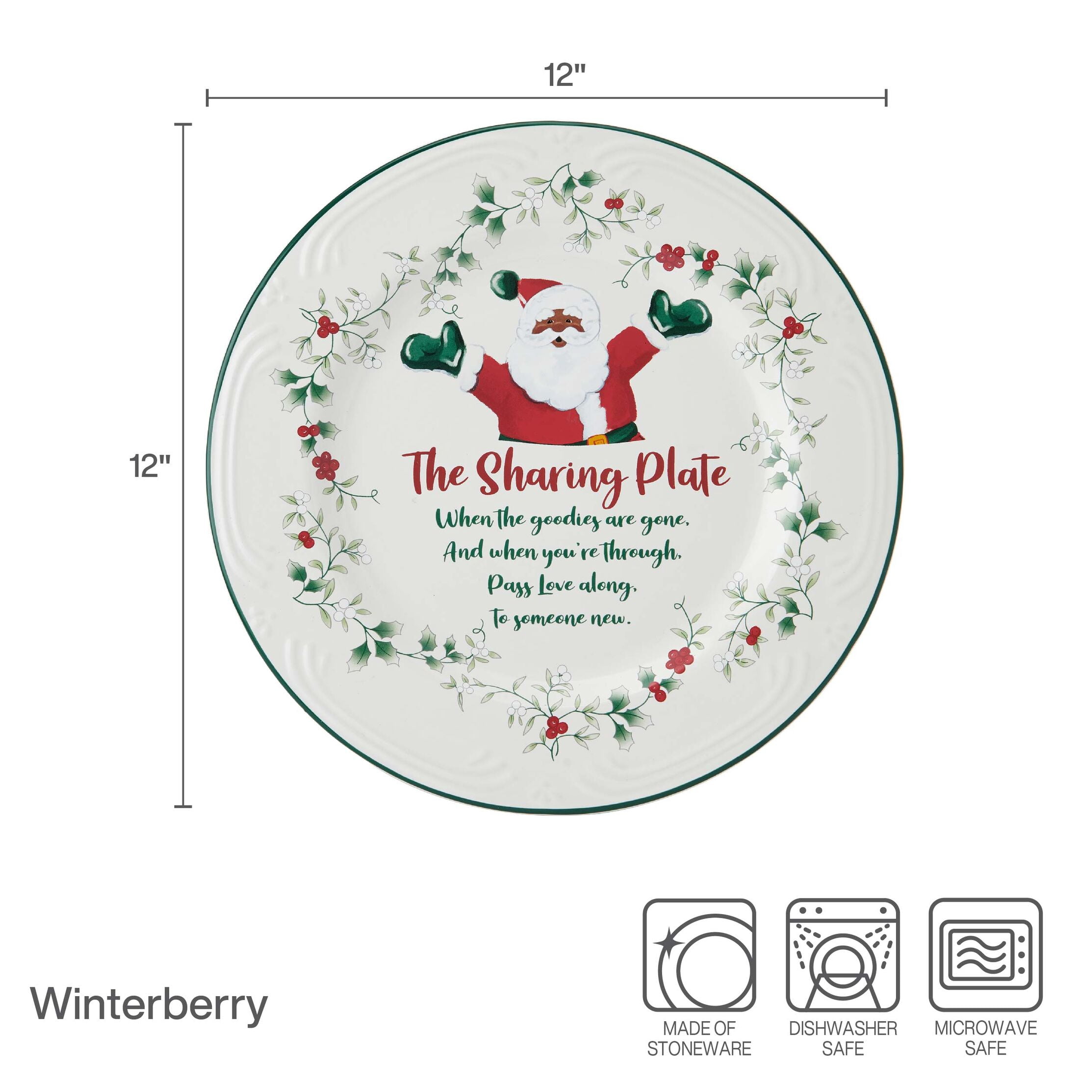 Pfaltzgraff Winterberry African American Santa 12 in Sharing Plate