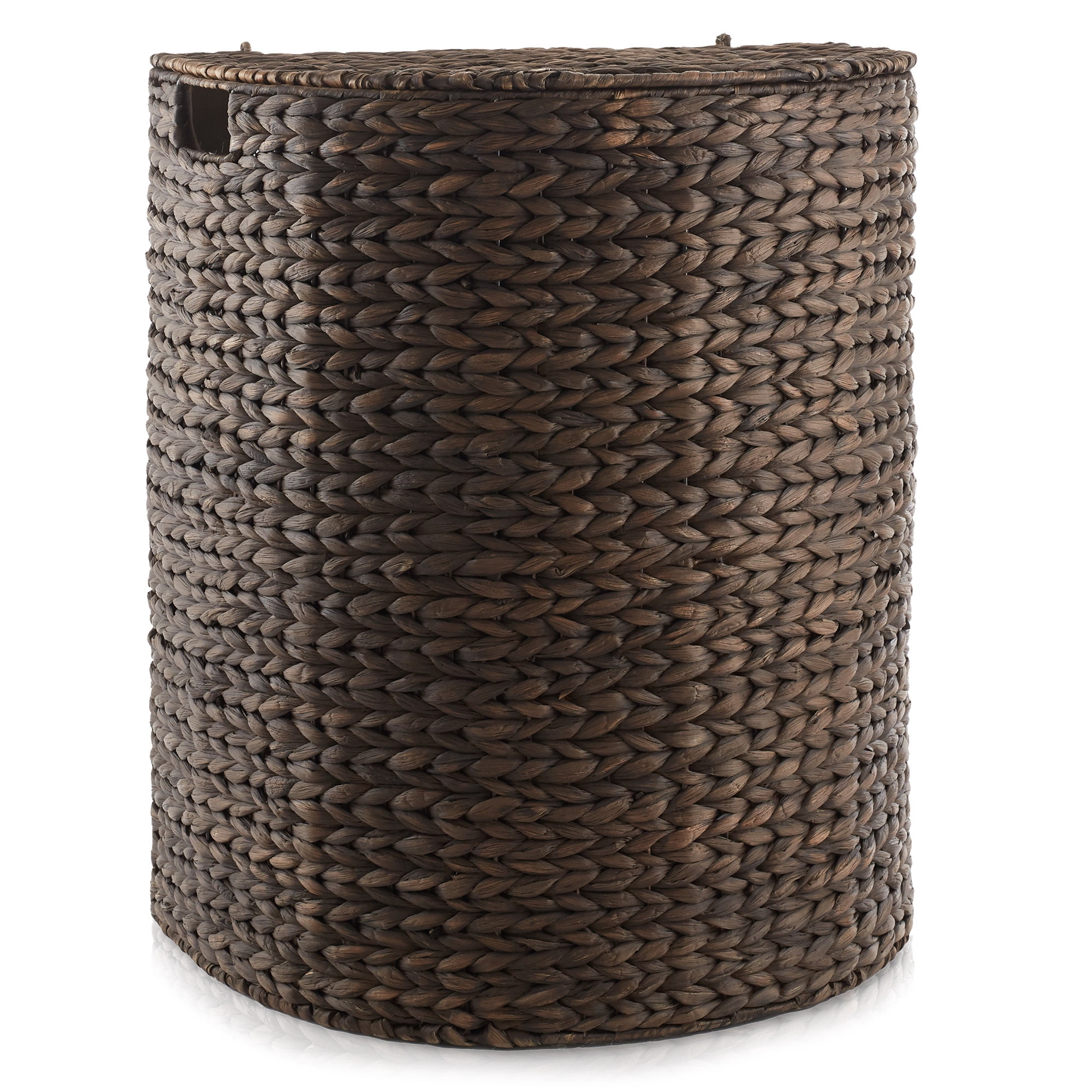 Casafield Half Moon Laundry Hamper with Lid and Removable Liner Bag - Espresso Dark Brown, Woven Water Hyacinth Laundry Basket Sorter for Clothes
