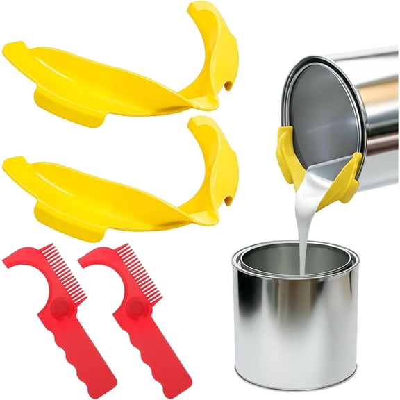 2Set Gallon Paint Can Spout Kit Portable Paint Pouring with Spatula Comb for 1-Gallon Containers Paints Coatings No-Drip