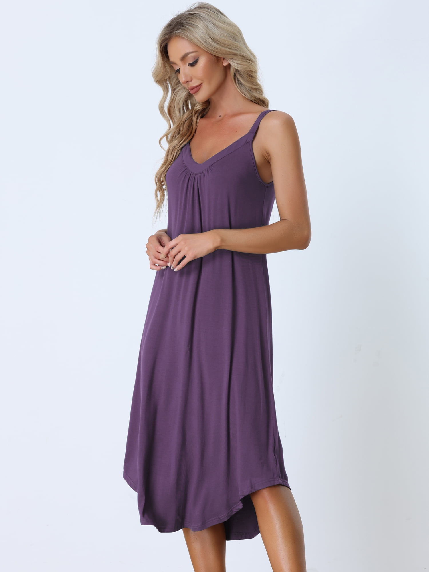 Unique Bargains Women's Pajama V Neck Soft Sexy Nightdress Stretchy Lounge Cami Dress