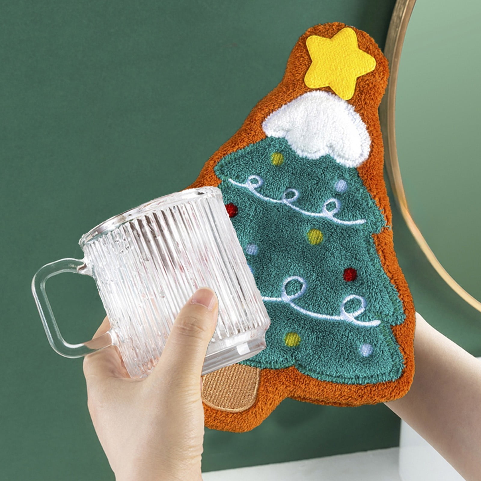 Lot De 2 Serviettes à Main Avec Boucle De Suspension Pour Salle De Bain Et Cuisine, Motif Père Noël Et Sapin De Noël