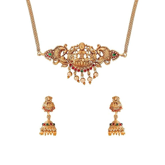 Yellow Chimes Temple Jewellery Set | Gold Plated Traditional Choker Necklace