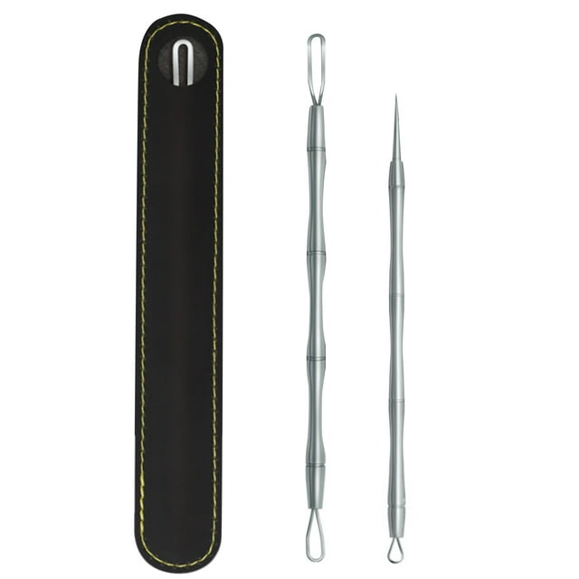 Ensemble d'Outils Extracteurs de Points Noirs en Acier Inoxydable 2 Pcs avec Sac de Rangement Coloré Optionnel - Kit Professionnel de Suppression de l'Acné en Bambou pour Soins de la Peau (Orange/jaune/gris Foncé/noir/sac Transparent)