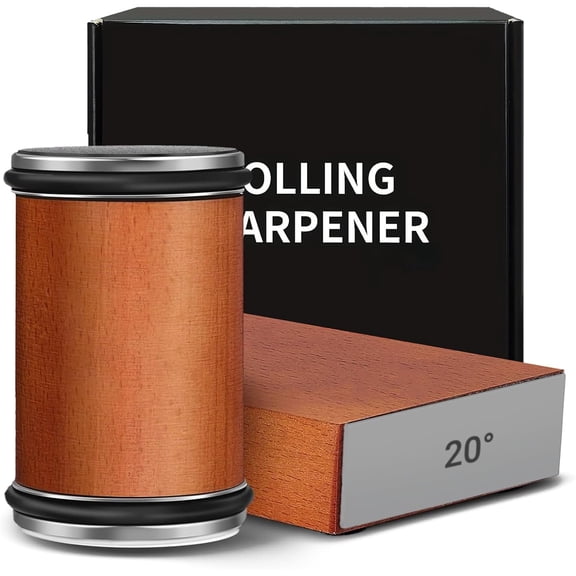 Knife Sharpener Tool, Tumbler Rolling Knife Sharpener with Diamond and Ceramic Discs, 15° & 20° Angle Guides Knife Sharpening Kit for Kitchen, Outdoor & Ideal Gift (Brown),1 PACK-Brown