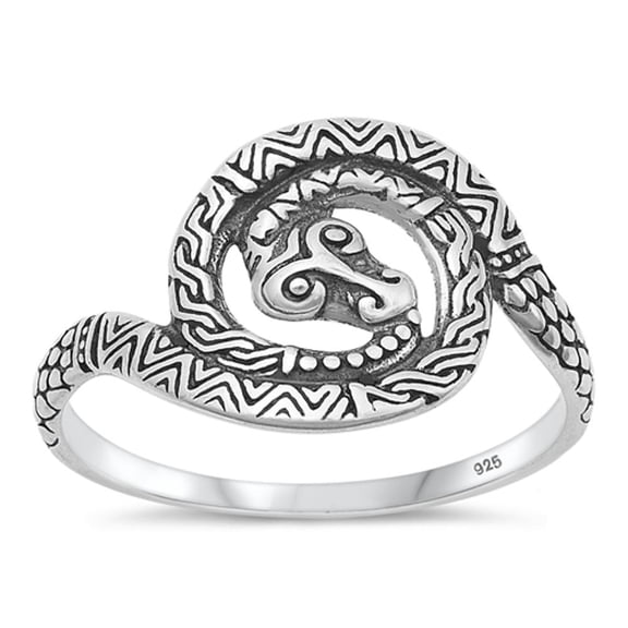 Unique Oxidized Coiled Snake Ring .925 Sterling Silver Band Jewelry Female Male Unisex Size 8