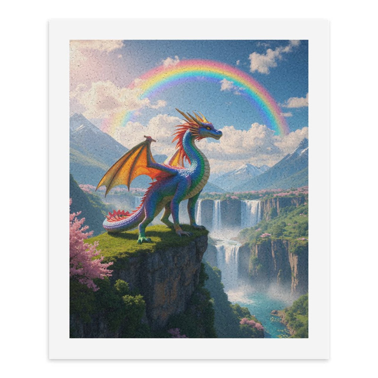 Paint By Numbers Kit for Adults Beginner - DIY Majestic Dragon Over Cliff Rainbow Canvas Painting Kits for Adults, Frameless Paint By Number for Adults for Home Wall Decor 16x20 Inch