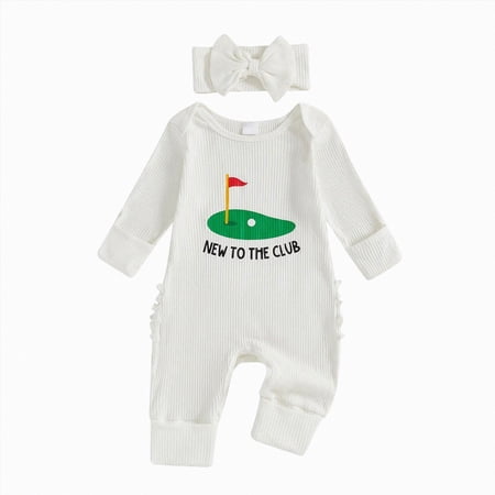 Nwiuh Baby Girl Newborn Clothes Golf New To Club Outfit Long Sleeve Romper Jumpsuit Football Infant Fall Winter Outfits Clothes (White 3-6 Months)