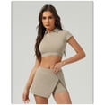 thumbnail image 2 of PISONIC 2 Piece Tennis Dress for Women High Waist Pleated Tennis Skirt with Shorts Short Sleeve Crop Golf Workout Skirts Sets, 2 of 7