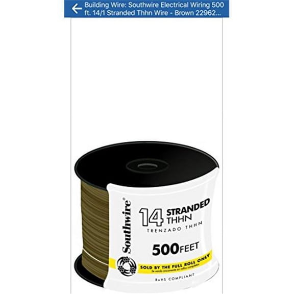 Southwire 22962558 14 Awg Thhn Strand Wire, Brown - 500 ft.