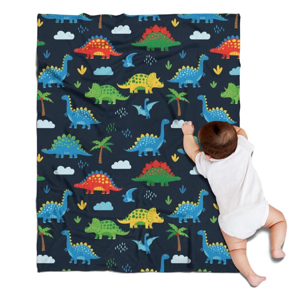 Colorful Dinosaurs with Palm Trees Blanket,Comfortable Soft Lamb Wool Throw Blanket,All Season,Warm Lightweight Blankets for Sofa Bed Couch Living Room Chair,30"x40"