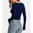 thumbnail image 6 of YYDGH Long Sleeve Shirts for Women Square Neck Ribbed Slim Fitted Basic Tees Scoop Neck Going Out Tops Navy Blue S, 6 of 7