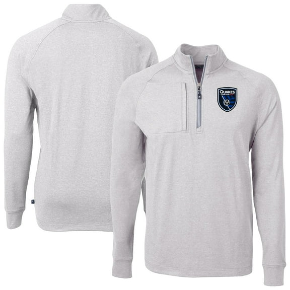 Men's-Cutter & Buck Heather Gray San Jose Earthquakes Adapt Eco Knit Heather Raglan Quarter-Zip Top