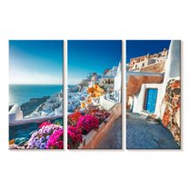 Elephant Stock Traditional Santorini Houses Wall Art - Horizontal Multi Panel Canvas - Living Room Wall Decor - Beach Multi Panel - Pink And White Decor - 23" x 14"