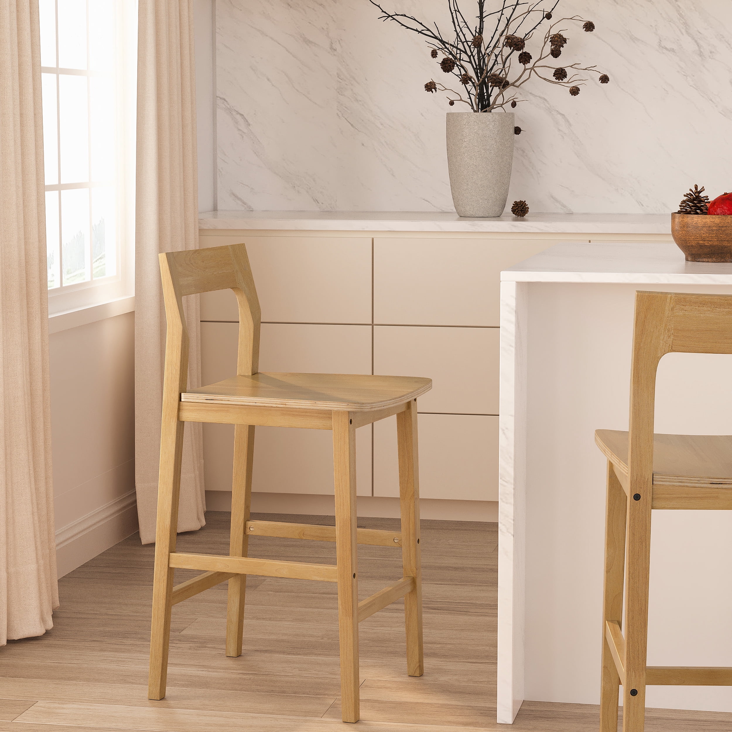 EYYTHUNG Set of 4 Modern Farmhouse Bar Stools 25 inch Mid-Century Solid Wood Counter Height Stools with Back Support Barstools Chairs for Kitchen Dining Room, Natural Oak