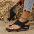 thumbnail image 3 of Orthopedic Sandals for Women Low Wedge Arch Support Flip Flops Hook and Loop Slingback Summer Outdoor Nonslip Walking Shoes Black Size 6.5, 3 of 5