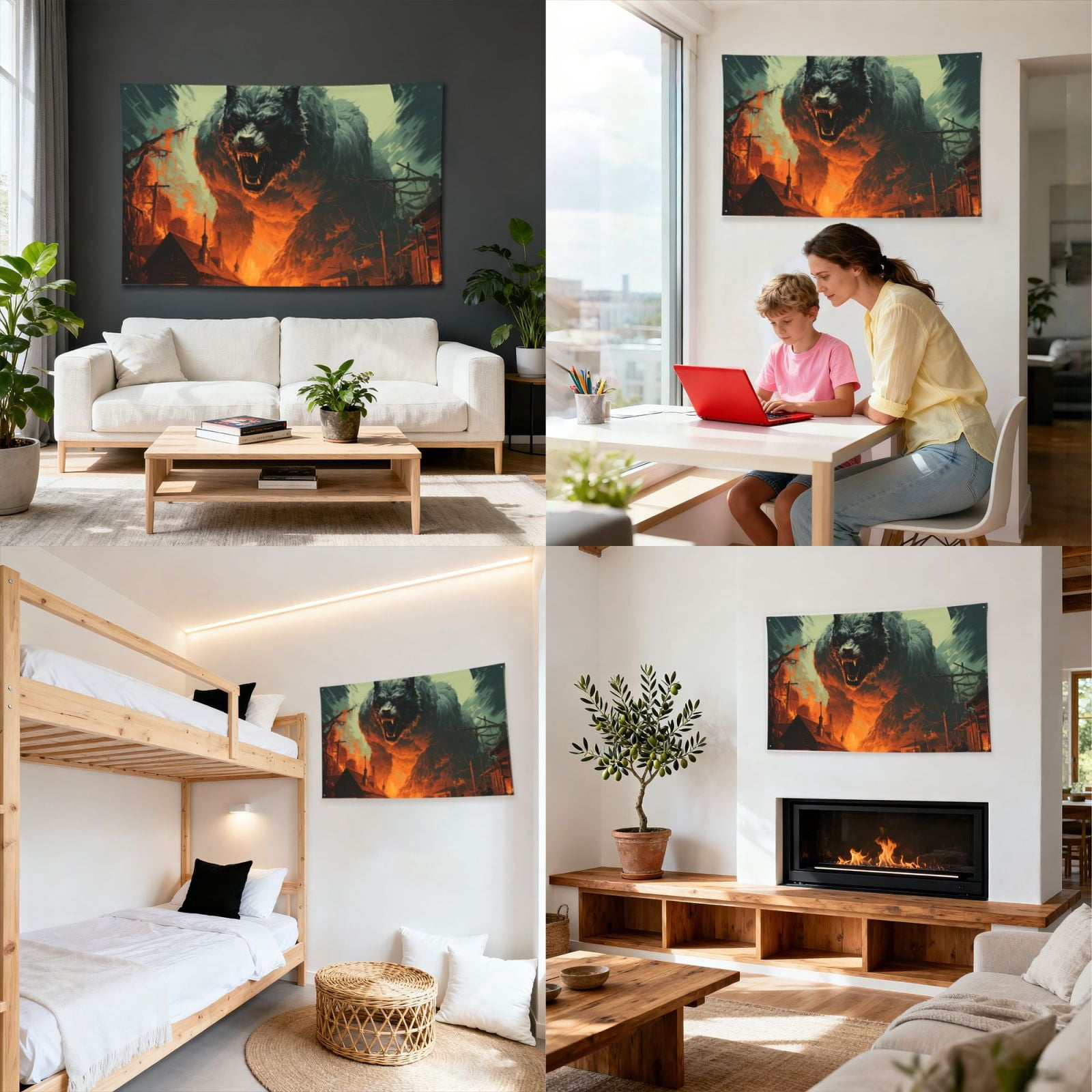 Werewolf Night Cool Art Four Hole Decorated Banner Flag for Garden Yard Home Decoration Indoor Outdoor 4x6 Ft