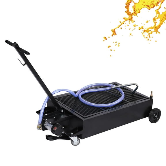 Low Profile Oil Drain Pan, Oil Drain Pan - Folding Handle, Heavy-Duty Mobile Oil Drain Tank with Locking Wheels & Filter Screen (High-Flow Pump, Black, 20 Gallon)