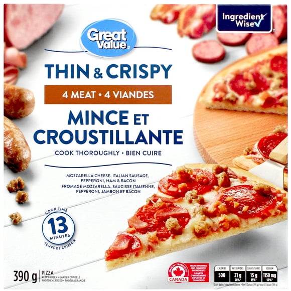 Great Value Thin & Crispy 4 Meat Pizza, 390 g