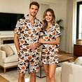 thumbnail image 6 of Mens Halloween Pumpkin Bat Print Pajama Set Short Sleeve Button Front Top With Chest Pocket And Lounge Shorts Casual Couple Sleepwear, 6 of 7