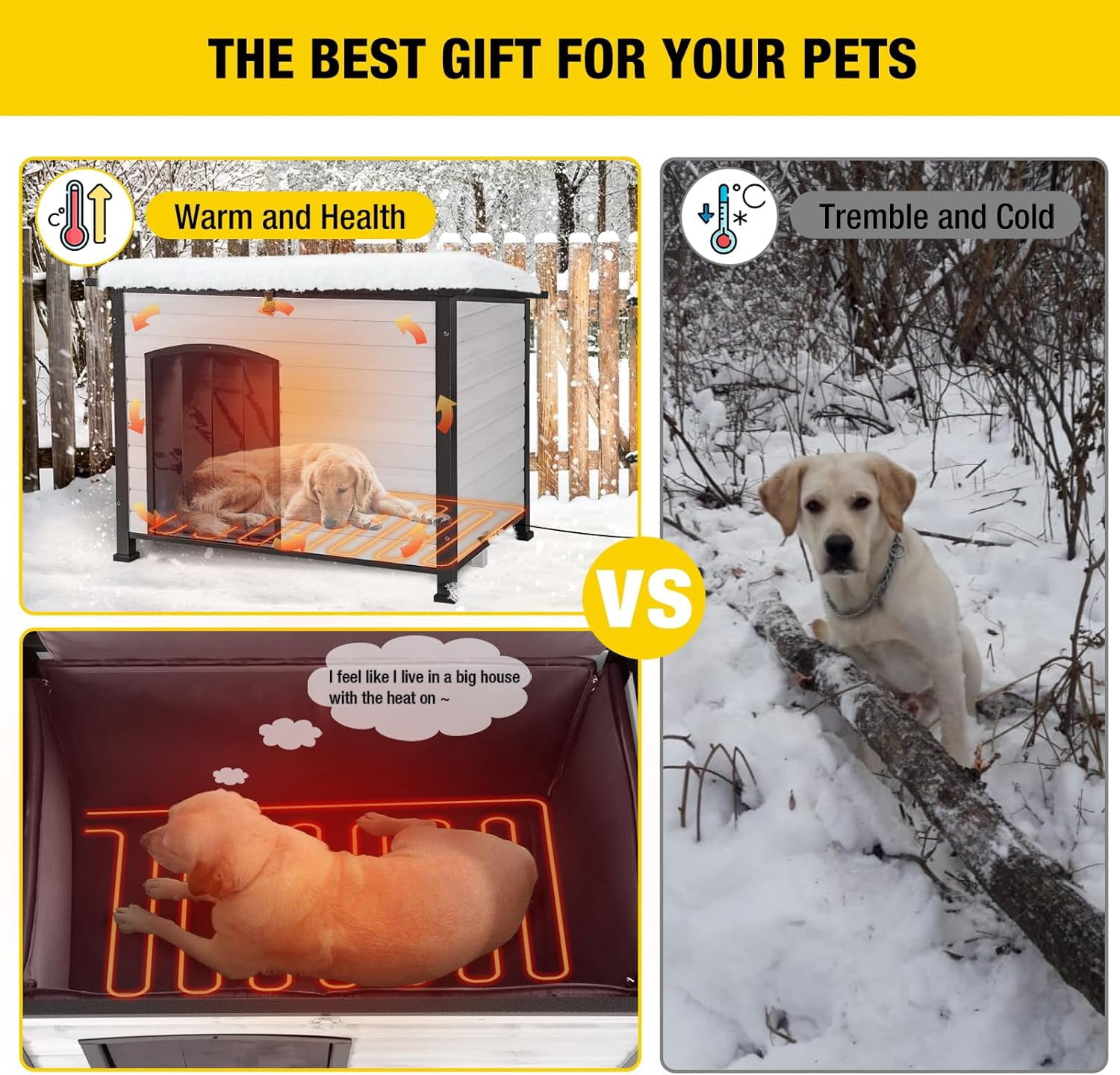 Aivituvin Heated Dog House Outdoor Dog Kennel with Insulated Liner All-Around Iron Frame Large Dog Cage for Small & Medium & Large Dogs,Waterproof(White)