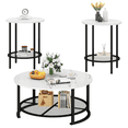 thumbnail image 3 of Baxluxe Round Coffee Table Set of 3, Marble-Look Living Room Coffee Tables, Includes Two Side Tables and a Storage Shelf, 3-Piece Coffee Table Set, Suitable for Home and Office Use, White, 3 of 9