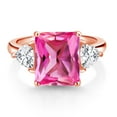 thumbnail image 2 of Gem Stone King 18K Rose Gold Plated Silver Pink Created Sapphire 3 Stone Ring for Women (8.14 Cttw, Octagon 12X10MM, Trillion 5X5MM, Gemstone September Birthstone, Size 9), 2 of 3