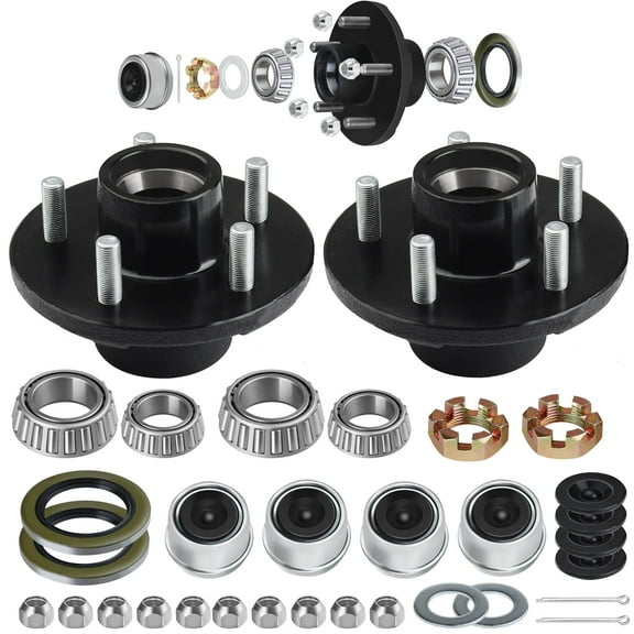 2 Sets Trailer Hub kit 5 Bolt 4.5", Trailer Axle Kit for 3500 lbs 5 Lug Trailer Hub Fit 1-1/16'' to 1-3/8" Spindle Boat Trailer, with L44649 L68149 Bearing Kits, Dust Cap and Rubber Plug
