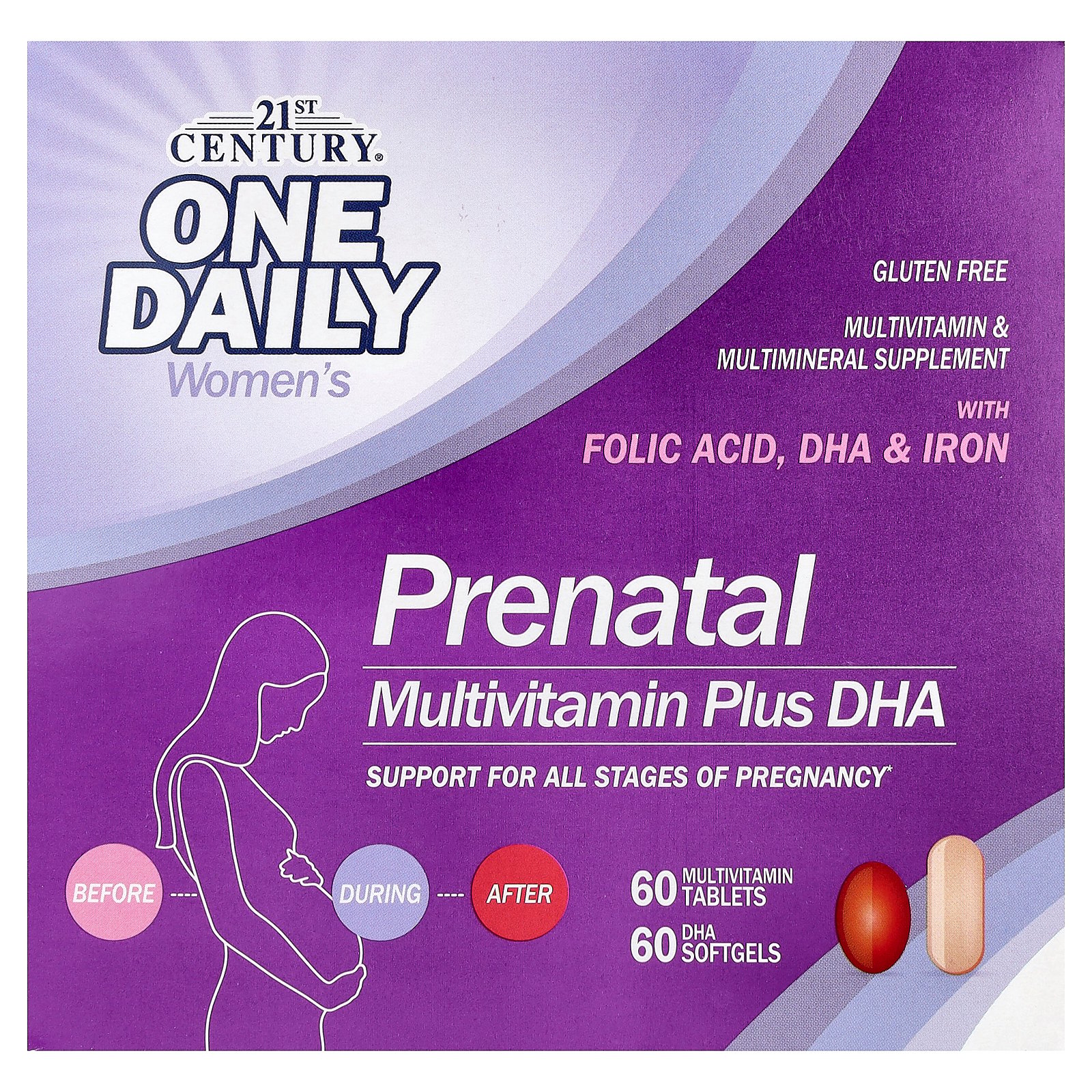 21st Century 2-Step Prenatal Multivitamin + DHA Tablets, 120 Count