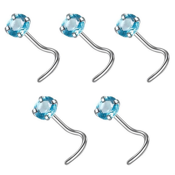 DESIGNICE 5 Pcs Nose Ring Stud,Stainless Steel Nose Studs with CZ,Hoop Nose Rings for Women,Hypoallergenic,Light Blue