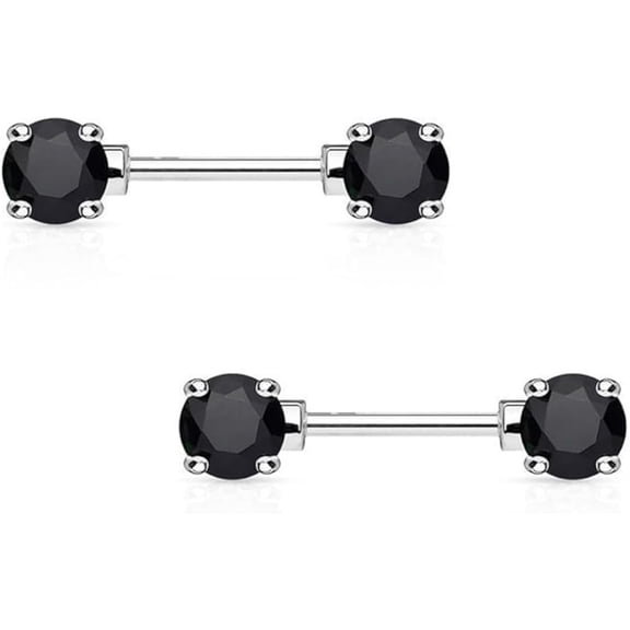 2PCS 316L Surgical Steel 14G Nipple Ring CZ Crystal Front Facing Gems Nipple Barbell Bar 12mm 1/2 Inch
