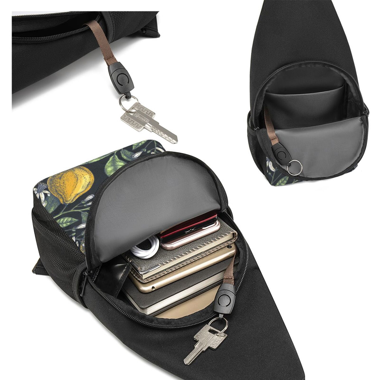 Xecao's Citrus Fruits Elegant Lemons Print Sling Bag: A Versatile Chest, Shoulder, and Crossbody Backpack for Casual Days Out, Perfect for Both Men and Women