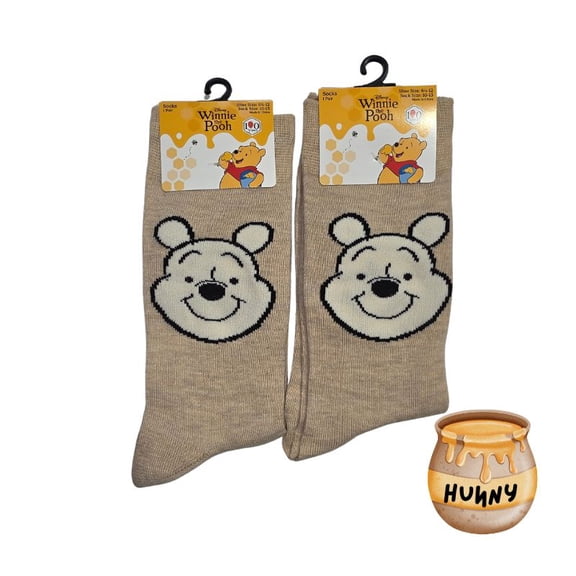 Winnie the Pooh Khaki/Mocha Color Crew Socks, Sock Size 10-13