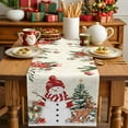 thumbnail image 4 of Beige Christmas Cotton Linen Table Runner for Dining Kitchen, Snowman Xmas Tree Elk Poinsettia Wedding Outdoor Party Tablerunners Decoration, Dresser Scarf Coffee Tablecloth Runners 13x48 Inches, 4 of 9
