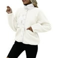 thumbnail image 2 of Womens Fleece Jacket Fuzzy Long Sleeve Short Winter Coats Button Down Jacket Outerwear with Pockets White L, 2 of 6
