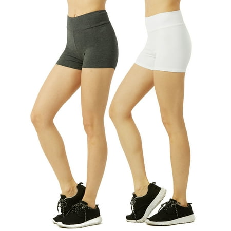 Women & Plus Soft Cotton Stretch Workout Running Mini Booty Shorts with Wide Wastband (12