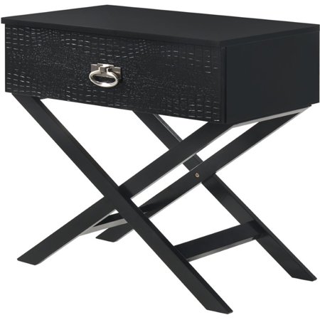 Maklaine Contemporary Engineered Wood 1 Drawer Nightstand in Black