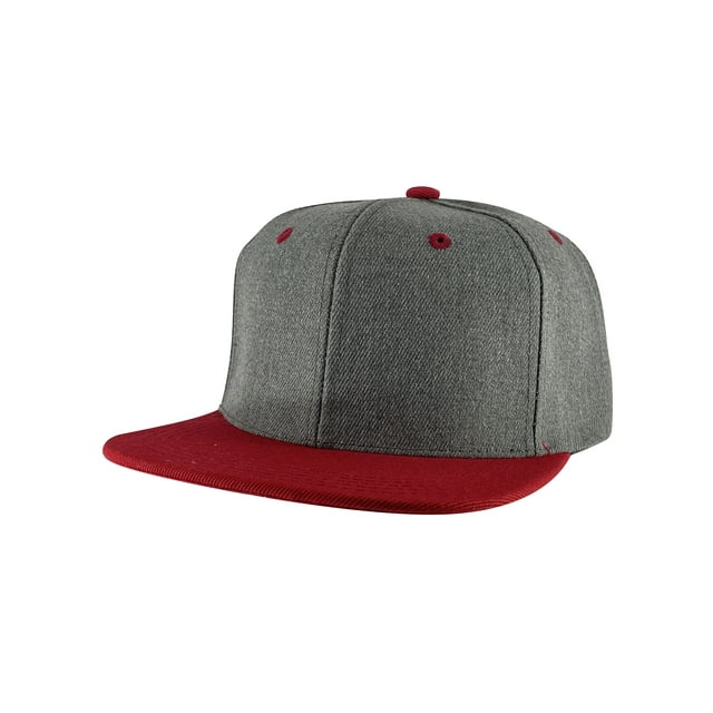 Top Headwear Flat Bill Adjustable Snapback Cap - Grey/Red