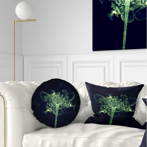 Designart Green Fractal Flower in Air - Floral Throw Pillow - 12x20