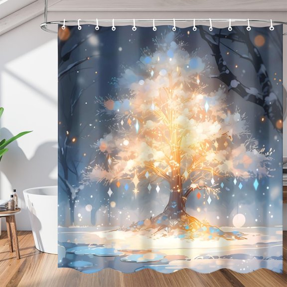Christmas Tree Modern Design Shower Curtain for Bathroom Shower Curtain Set with 12 Hooks Waterproof Fabric Bath Curtain for Bathtub Restroom Decor, 72 X 72 in