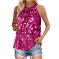 thumbnail image 7 of Jjayotai Halter Sequin Tank Tops for Women, Sleeveless Sparkly Glitter Club Outfits, Ruched Flowy Shiny Party Concert Shirt, Womens Shirts Hot Pink^ XXL, 7 of 7