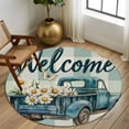thumbnail image 2 of Round Rugs 7 Ft, Blue Truck Spring Floral Non Slip Area Rugs for Kitchen Bedroom Entryway, Teal Plaid Butterflies Vintage Washable Carpet Runner Rug Floor Mats for Bedroom Home Decor, 2 of 9