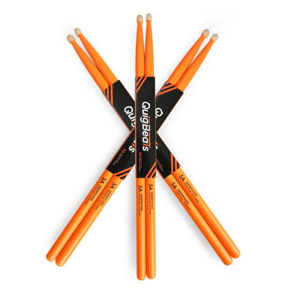 QuigBeats Drum Sticks, Hickory 5A Drumsticks, Drumsticks for Adults & Kids 5A 3 Pairs- Orange