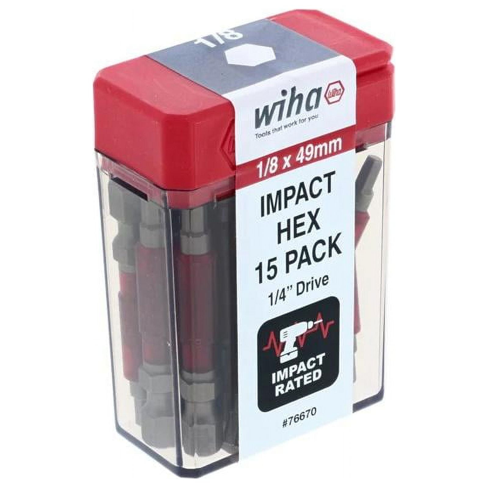 Wiha 76670 MaxxTor Impact Bit Hex 1/8" - 49mm - 15 Pack
