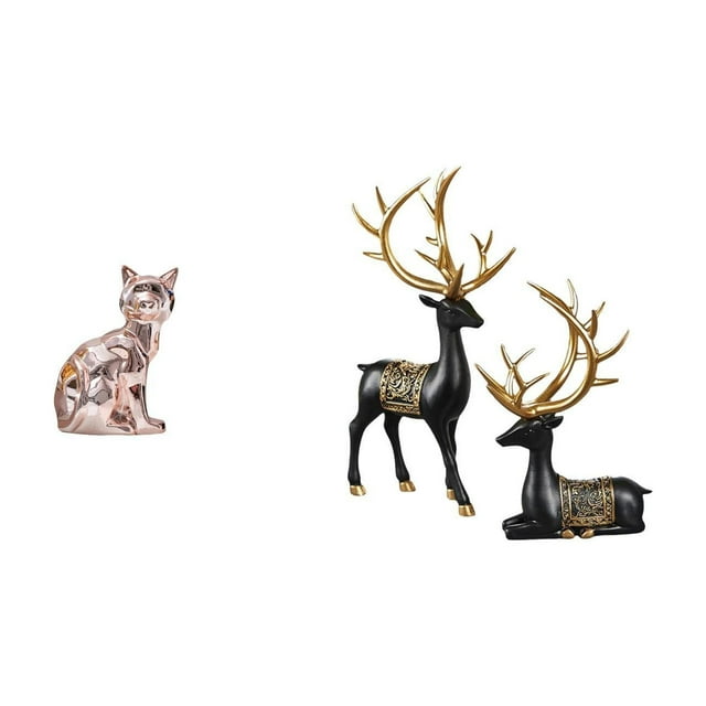 Elegante Colección De Figuras De Resina De Gato Y Reno Para Chimenea, Vitrina, Mesa, Boda, Inauguración De Casa. Escultura De Animales, Adorno Artístico.